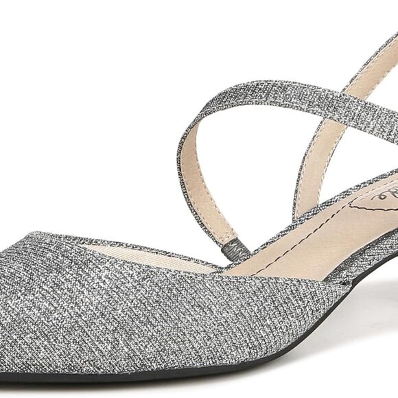 Women’s Faux Leather Pump 8 Pewter Shimmer Pointed Toe Slip-On Comfortable - Picture 1 of 9